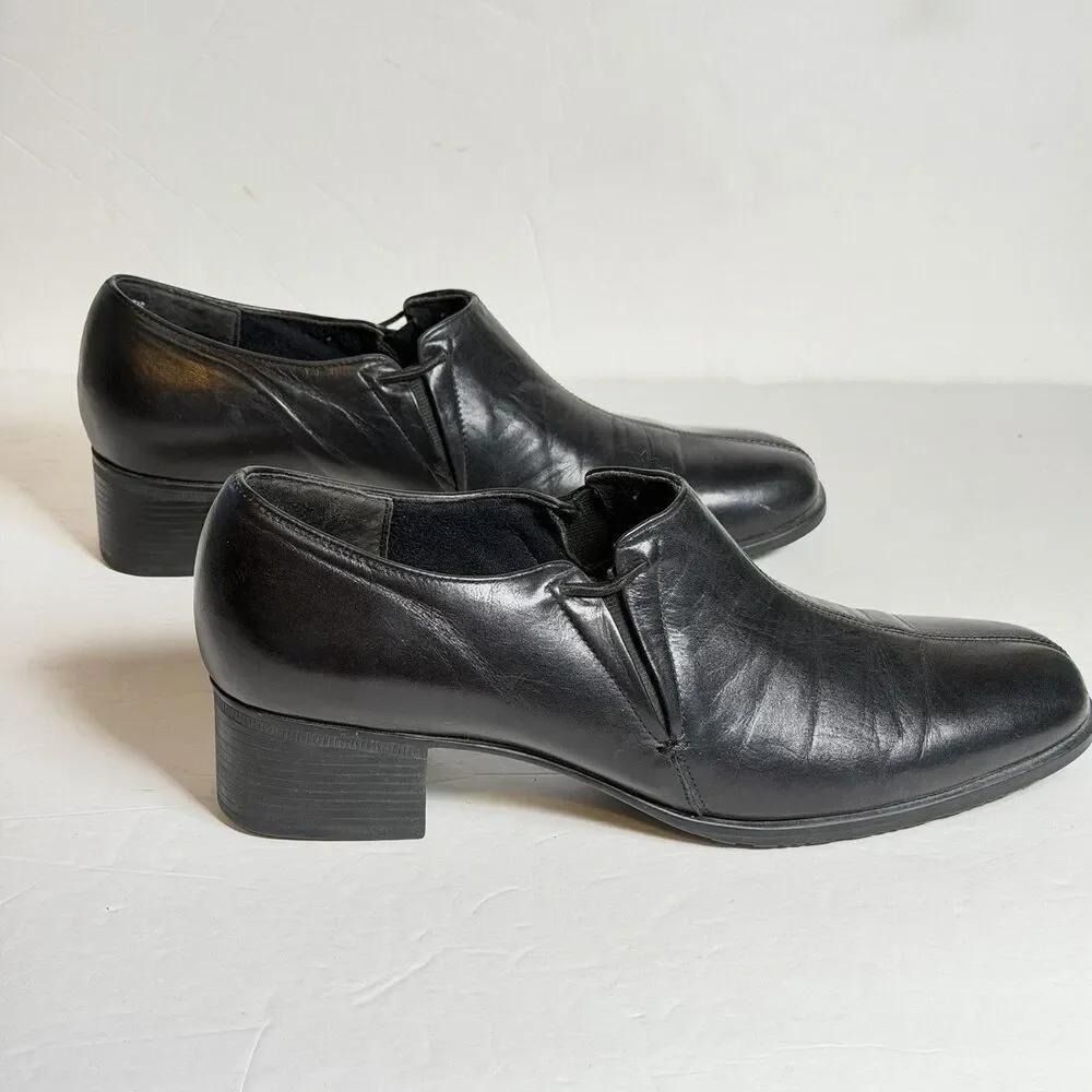 Munro American Black Leather Slip On Comfort Shoes Womens 7.5N Narrow USA